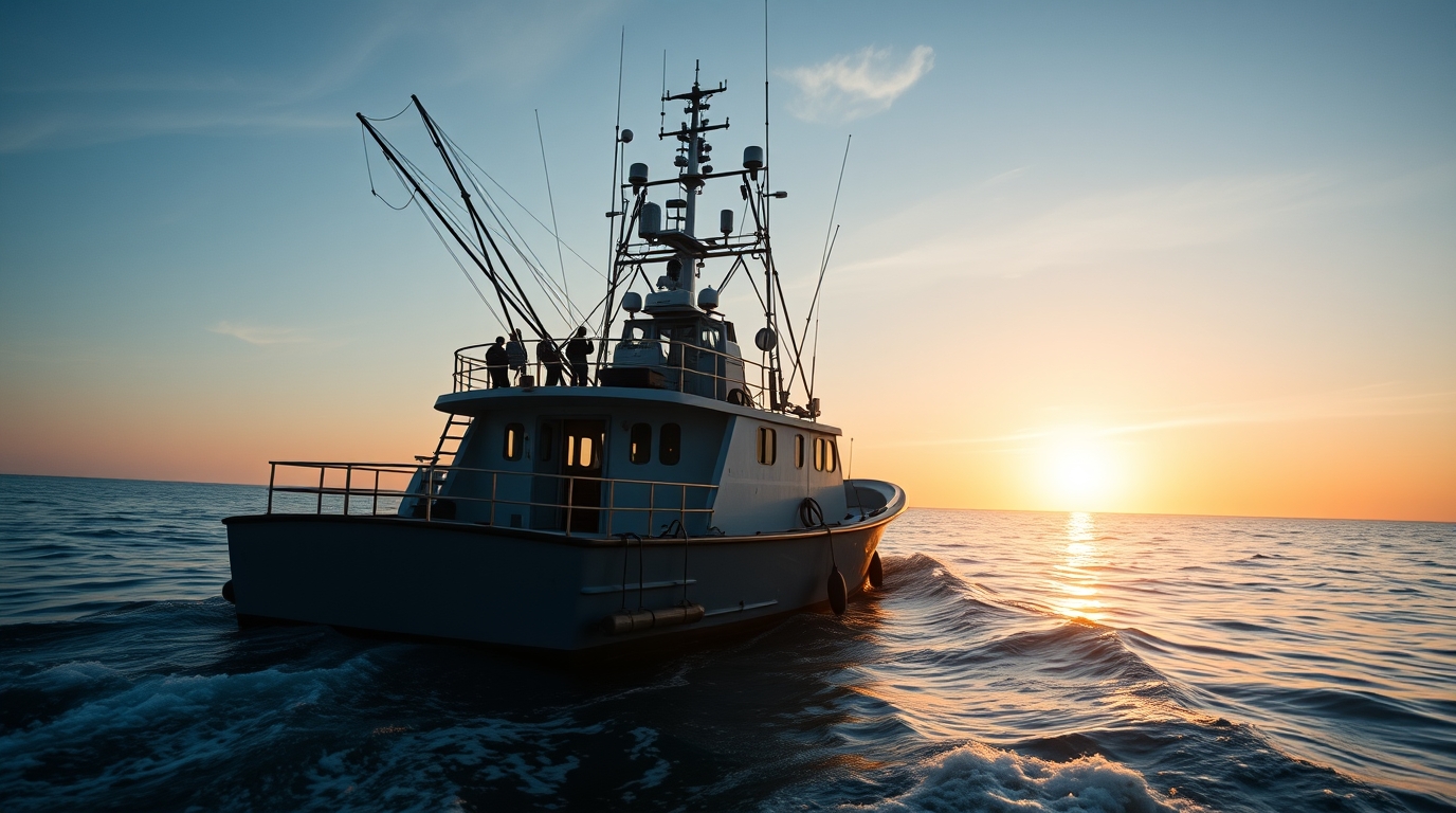 Commercial fishing boat heading offshore in the Gulf after NOAA restored deep-water grouper quota for 2026