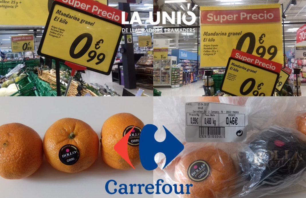 Nueva denuncia contra Carrefour por venta a pérdidas, esta vez con las mandarinas Orri