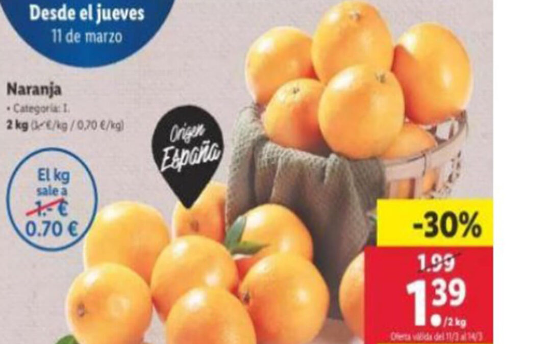 Denuncian a algunas cadenas de distribución por ofertar naranjas en promoción por debajo del coste del producto a la salida del almacén