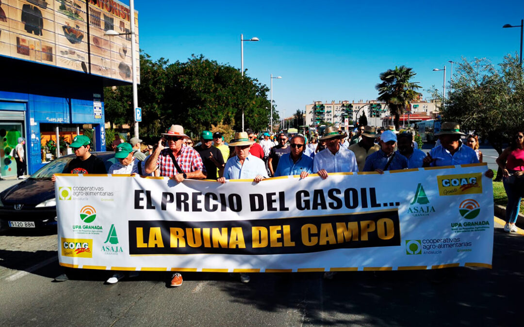 Más de 400 vehículos agrícolas reclaman en Granada medidas que salven al campo ante el desorbitado precio del gasóleo