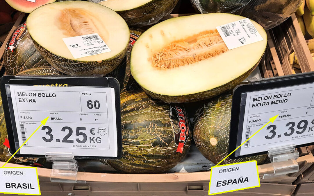 Se inicia la campaña de fruta de verano con etiquetados engañosos: melones y sandías ‘adquieren’ la nacionalidad española cuando se ofertan partidos por la mitad