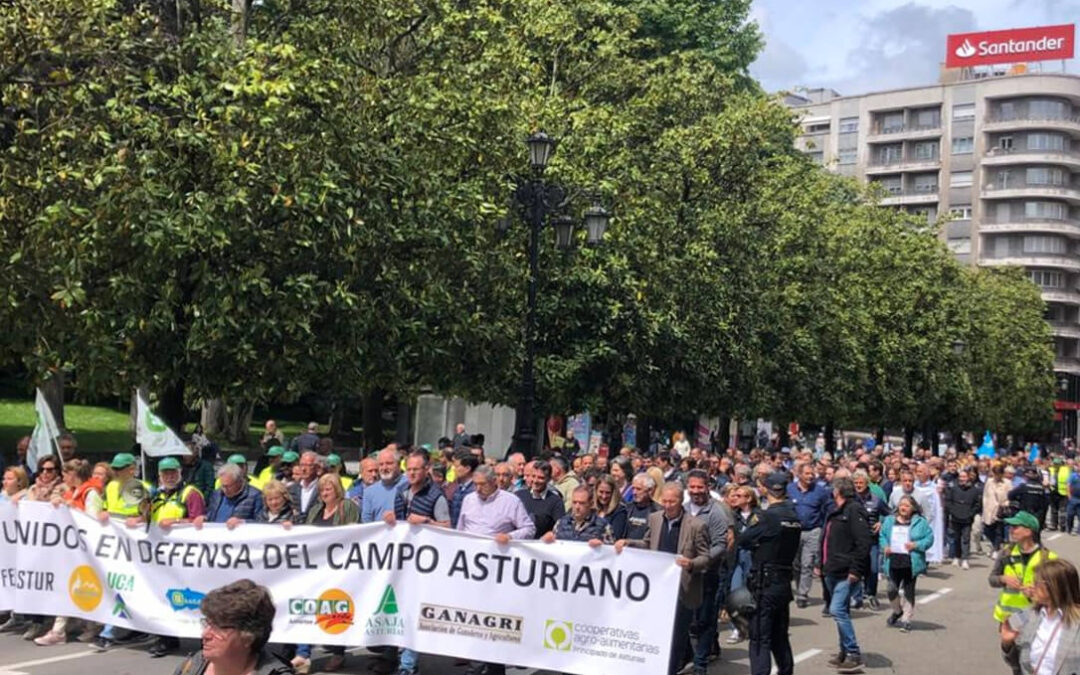 Cientos de tractores colapsan el centro de Oviedo para reclamar que «no se deje morir» el campo