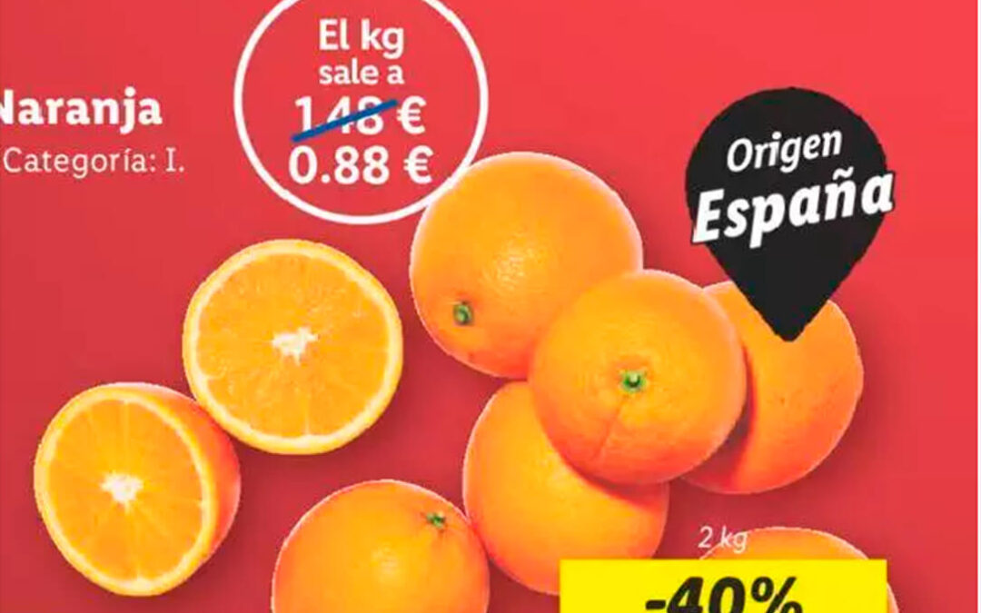 Denuncian a la AICA la presunta venta a pérdidas de naranjas españolas en LIDL a 0,88 €kg, lo que no cubre los costes del campo al comercio