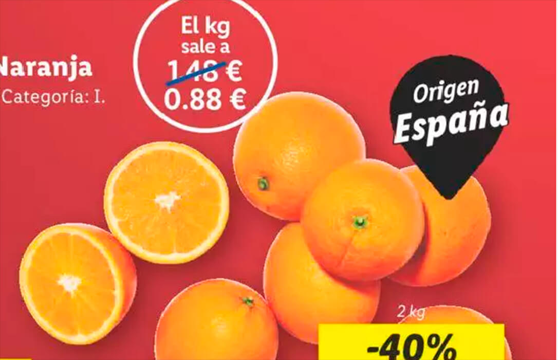 Denuncian a la AICA la presunta venta a pérdidas de naranjas españolas en LIDL a 0,88 €kg, lo que no cubre los costes del campo al comercio