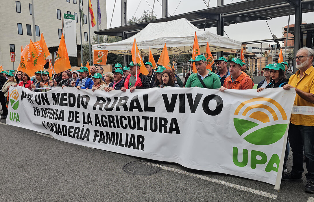 Agricultores y ganaderos se concentran ante la Consejería andaluza de Agricultura para reclamar ayudas directas ya contra la sequía