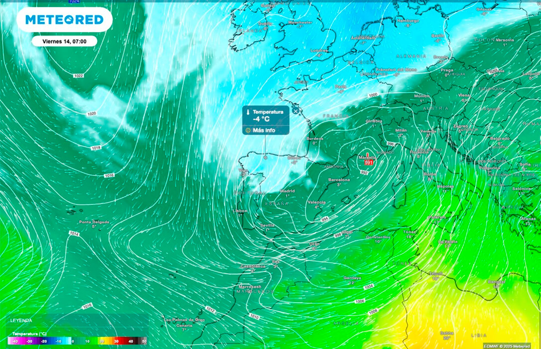 Una borrasca traerá aire ártico a España este jueves y la nieve podría volver a varias provincias con nevadas a cotas bajas