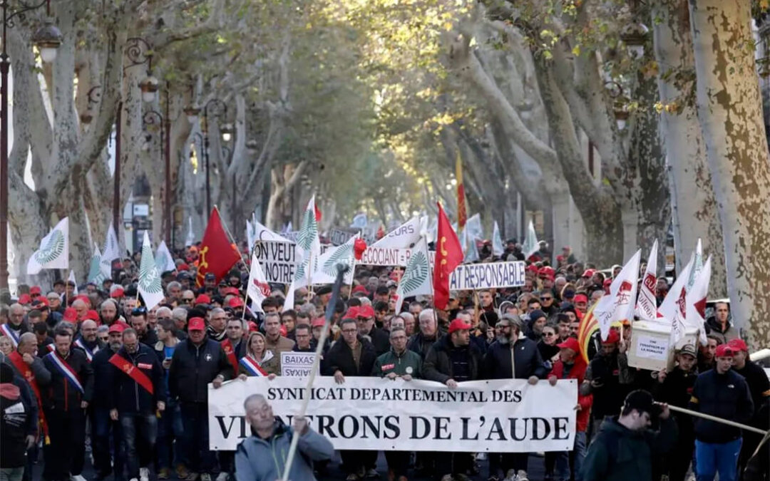 Miles de viticultores franceses protestan en Béziers por una situación «insoportable» del sector y empiezan a culpar a los países vecinos