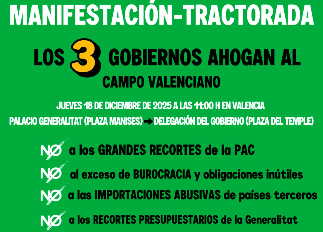 Arrancan las protestas contra Europa:  Más de 30 tractores encabezarán la manifestación de LA UNIÓ por las calles de Valencia este jueves