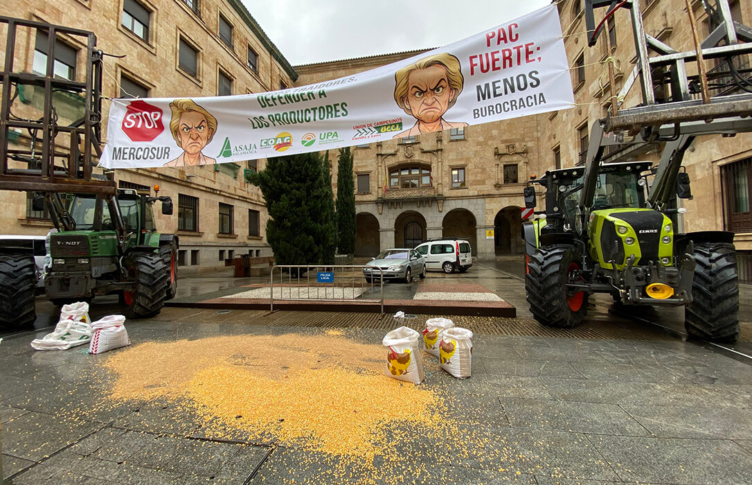 Reparto de legumbres contra Mercosur: el campo salmantino sigue con sus protestas para reivindicar lo local frente a acuerdos desleales